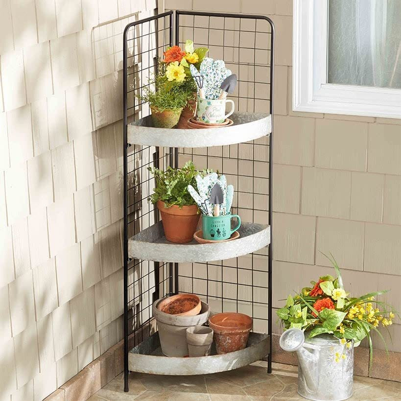 3-Tier Metal Corner Shelves - Gray