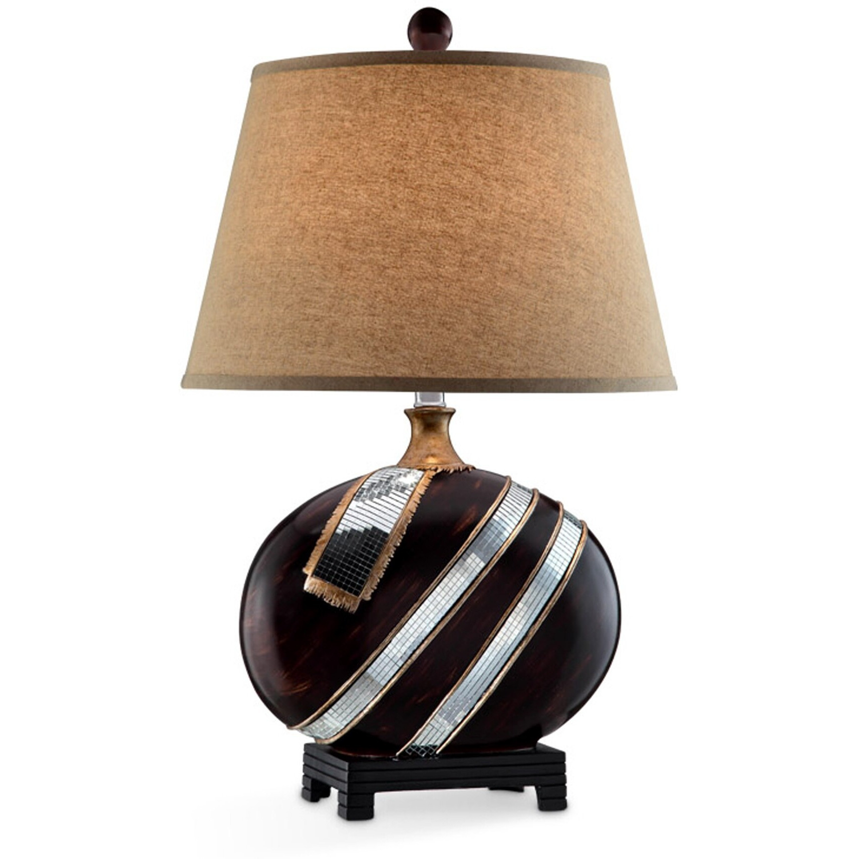 Dark Brown Polyresin Lamp With Beige Fabric Shade