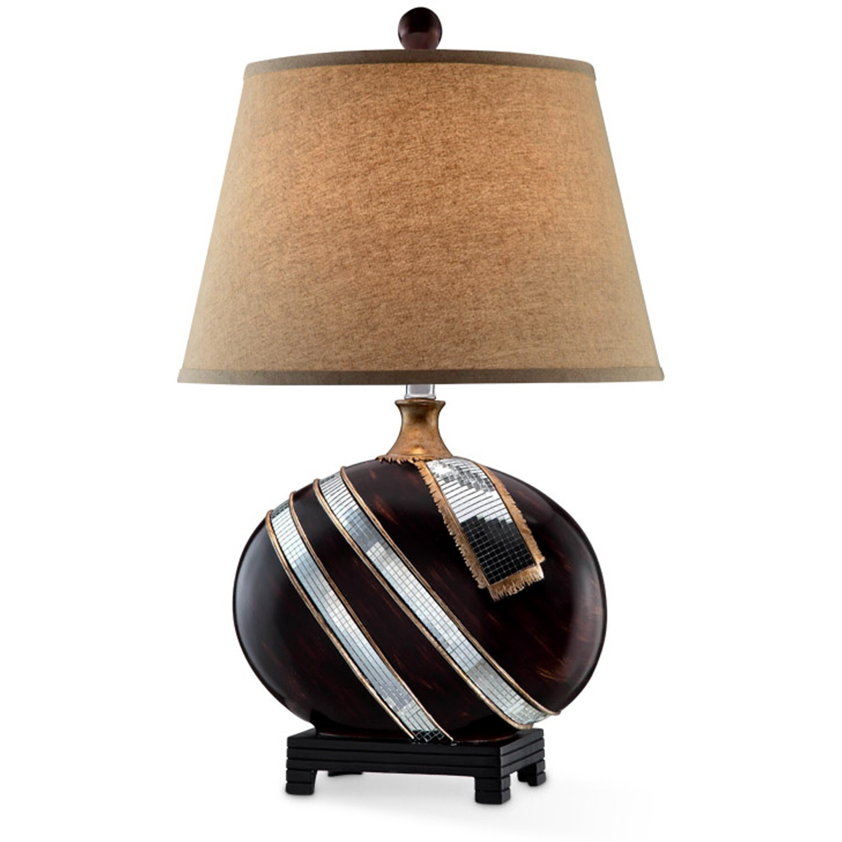 Dark Brown Polyresin Lamp With Beige Fabric Shade