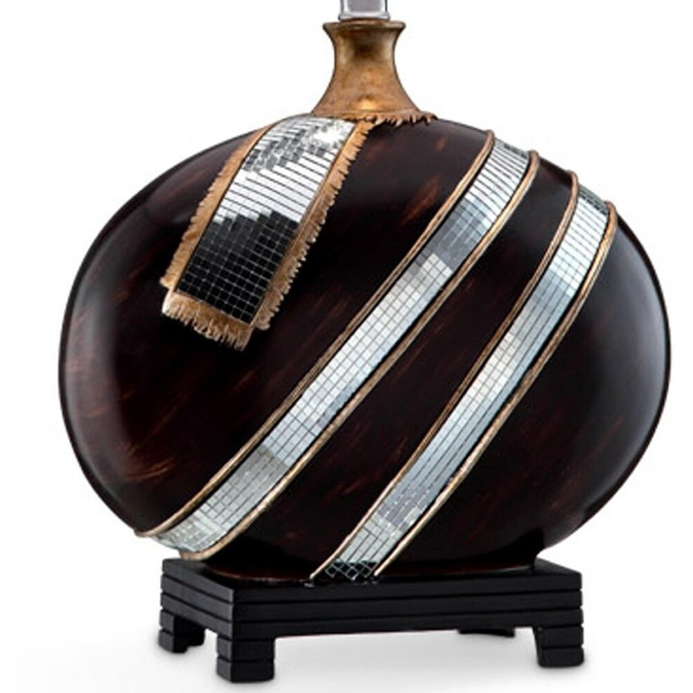 Dark Brown Polyresin Lamp With Beige Fabric Shade