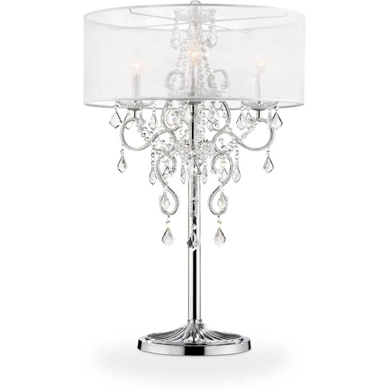 Glam Silver Faux Crystal Accent Table Lamp With See Thru Shade