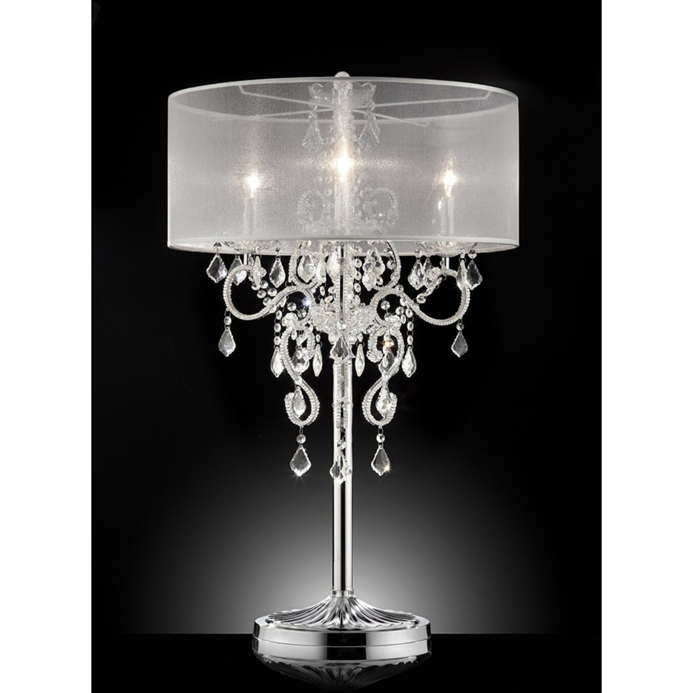 Glam Silver Faux Crystal Accent Table Lamp With See Thru Shade