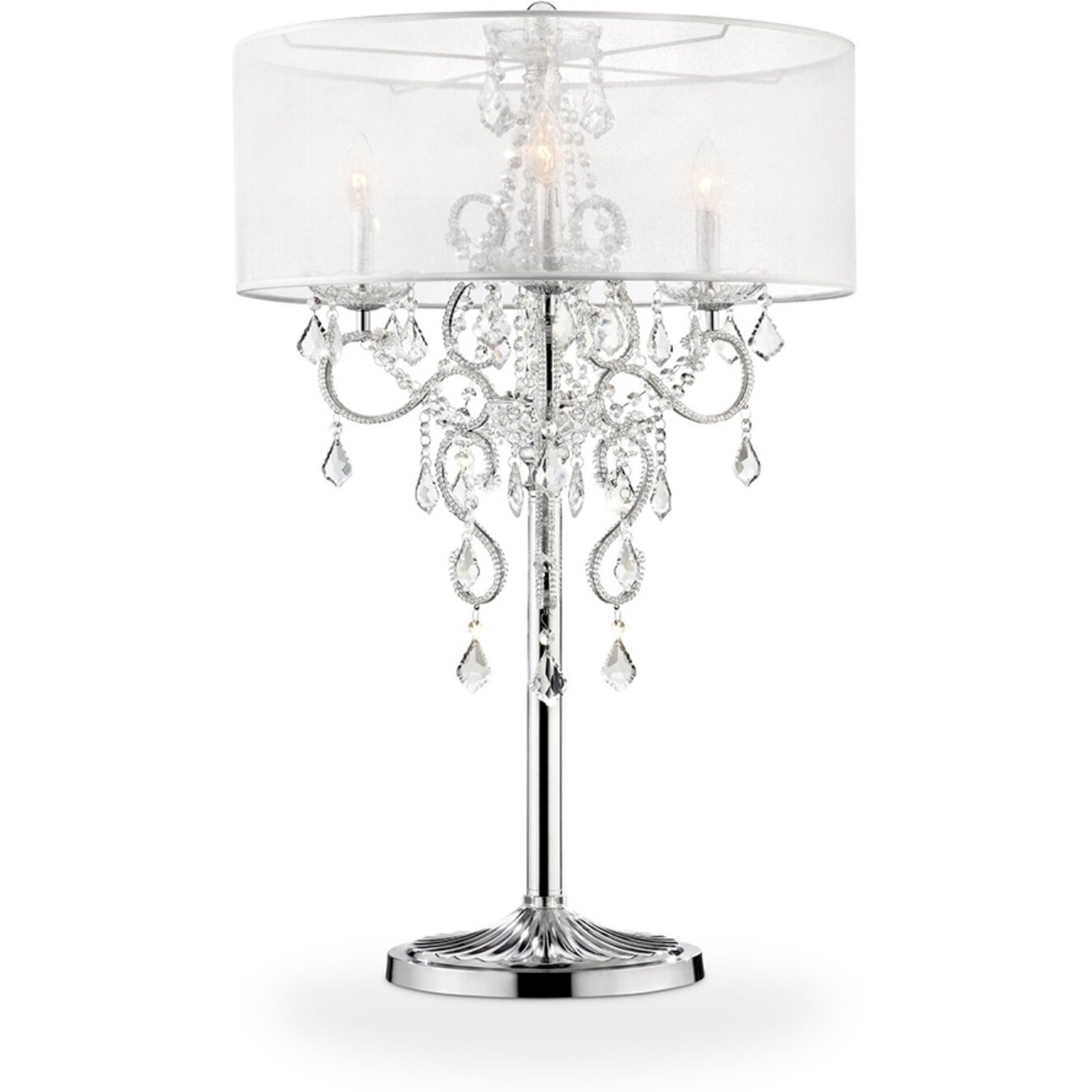 Glam Silver Faux Crystal Accent Table Lamp With See Thru Shade