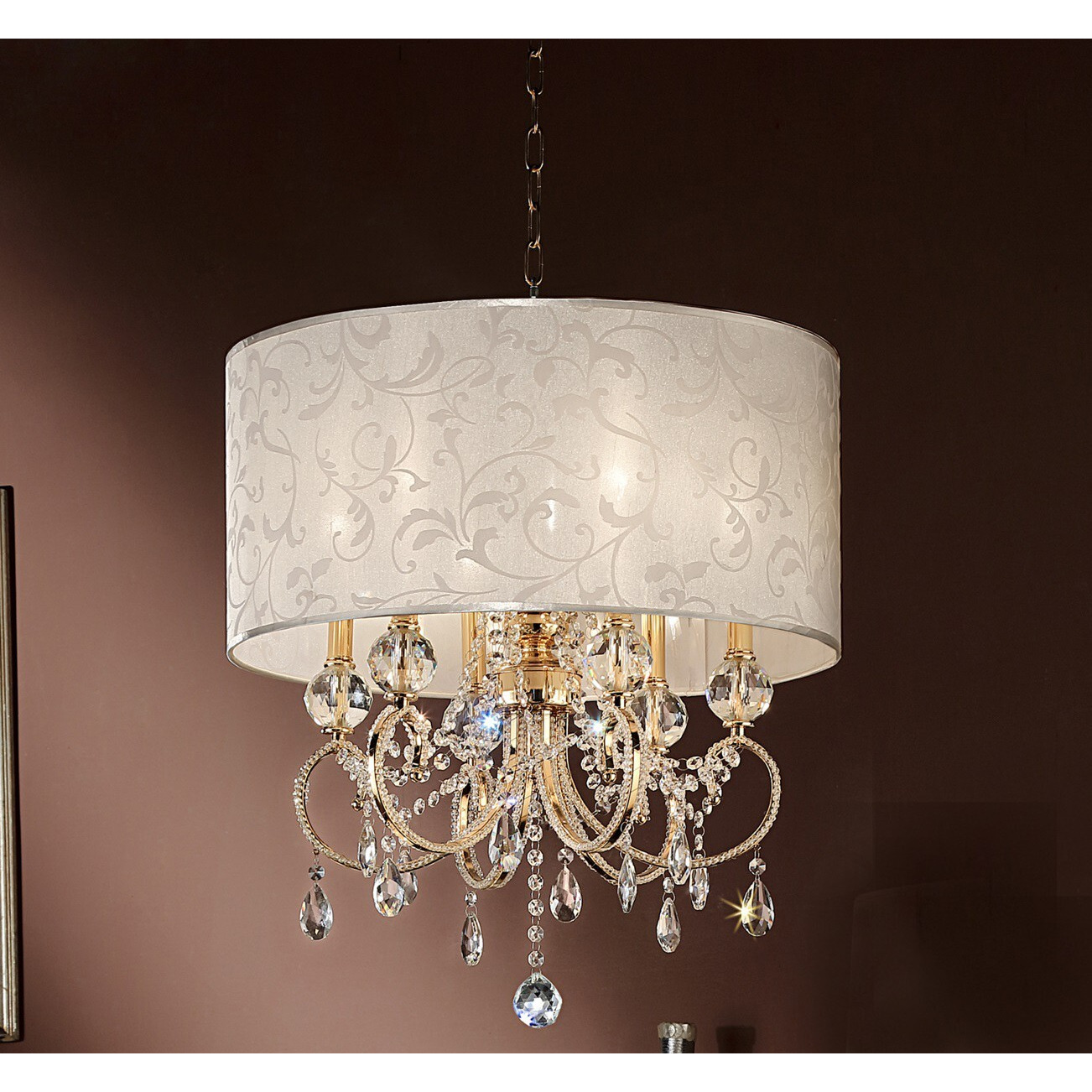 Stunning Brass Gold Finish Ceiling Lamp With Crystal Accents
