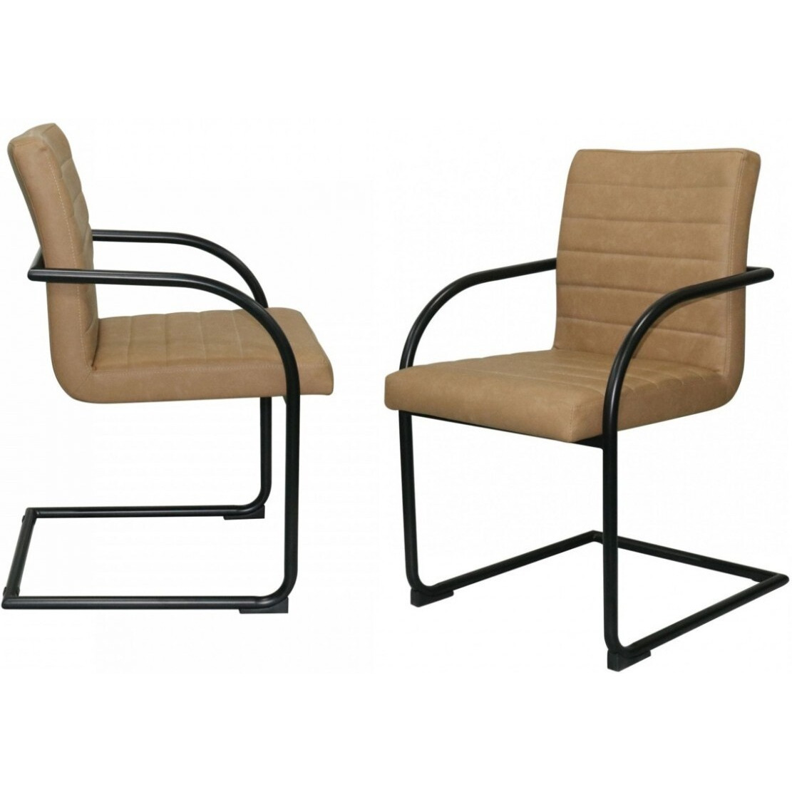 Set Of Two Tan Faux Leather Industrial Dining Chairs