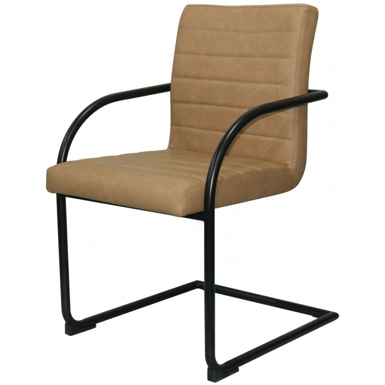 Set Of Two Tan Faux Leather Industrial Dining Chairs