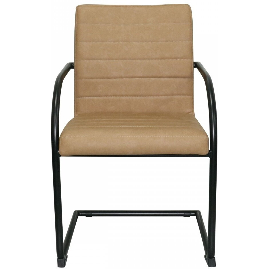 Set Of Two Tan Faux Leather Industrial Dining Chairs
