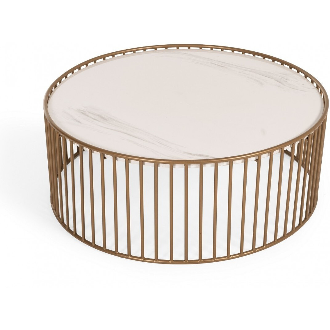 Modern Round White And Gold Faux Marble Coffee Table