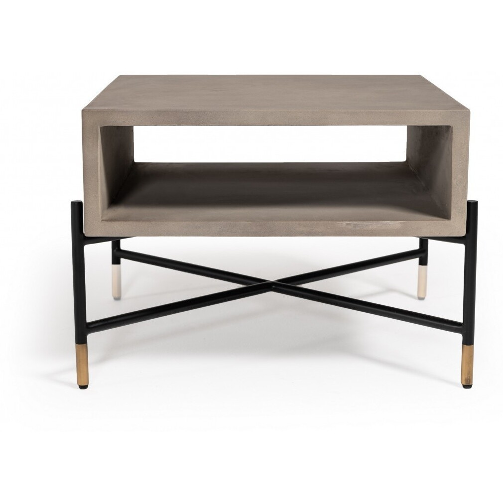 Modern Gray Concrete And Black Metal Coffee Table