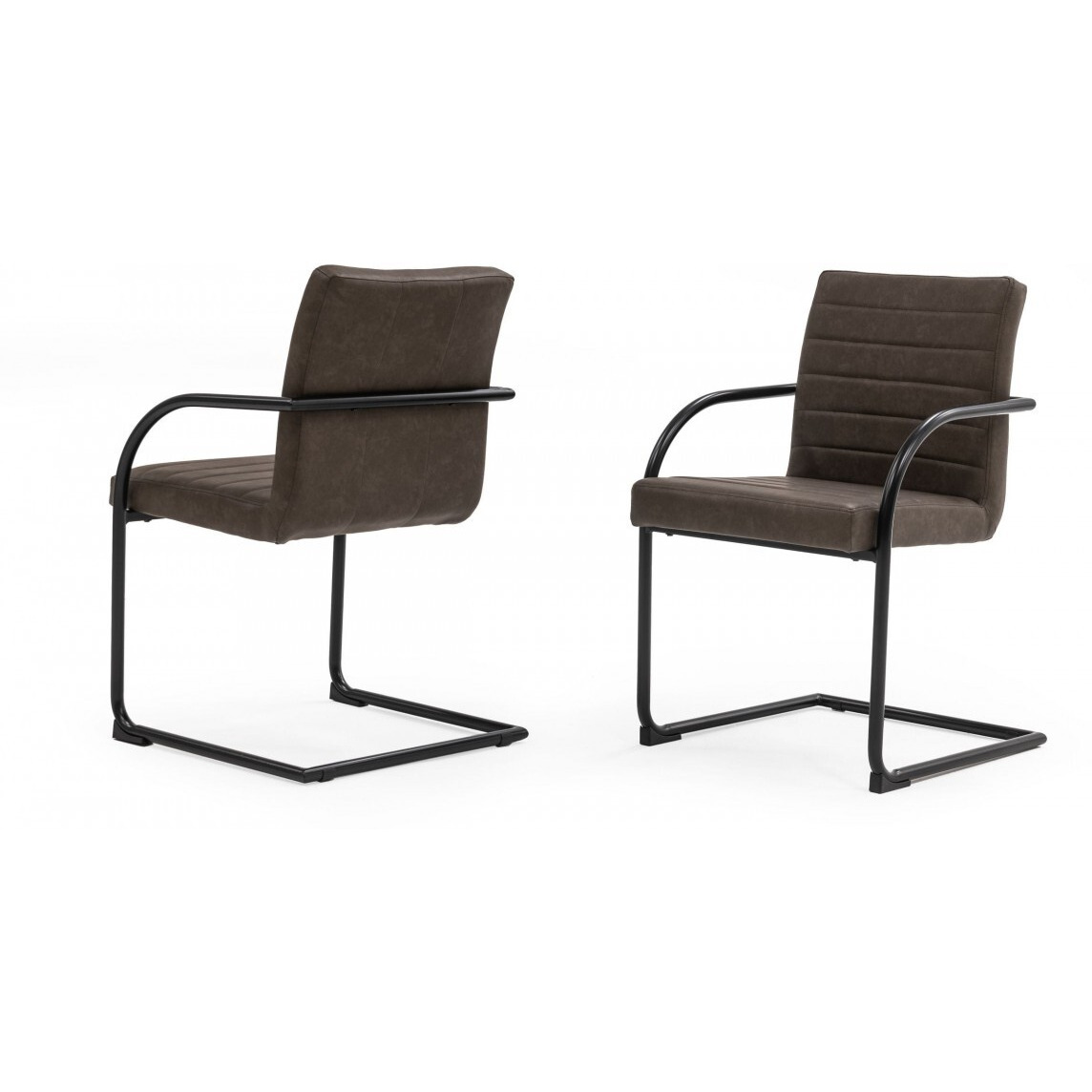 Set Of Two Brown Faux Leather Industrial Dining Chairs