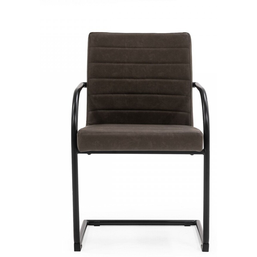 Set Of Two Brown Faux Leather Industrial Dining Chairs