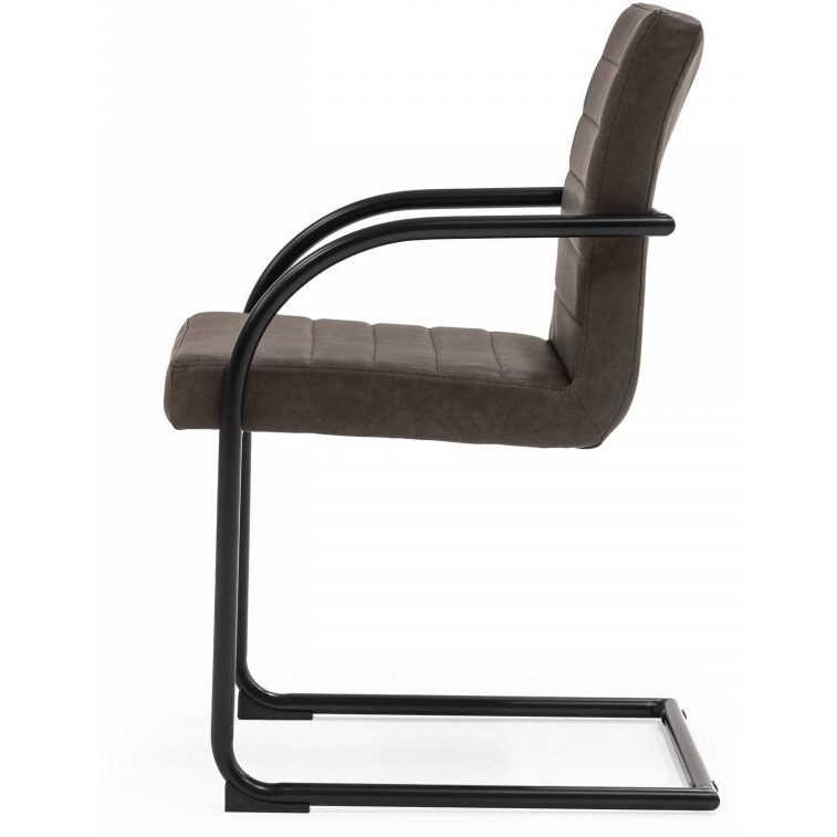 Set Of Two Brown Faux Leather Industrial Dining Chairs