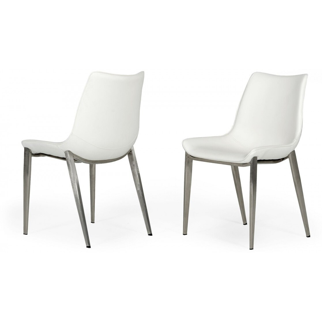 Set Of Two White Faux Leather Modern Dining Chairs