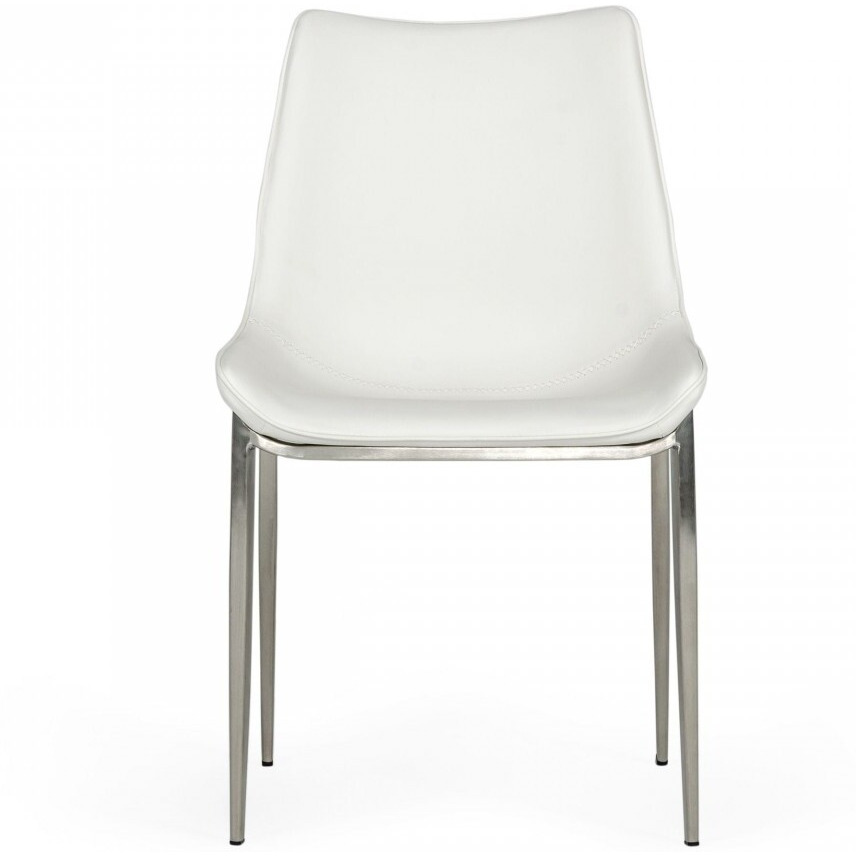 Set Of Two White Faux Leather Modern Dining Chairs