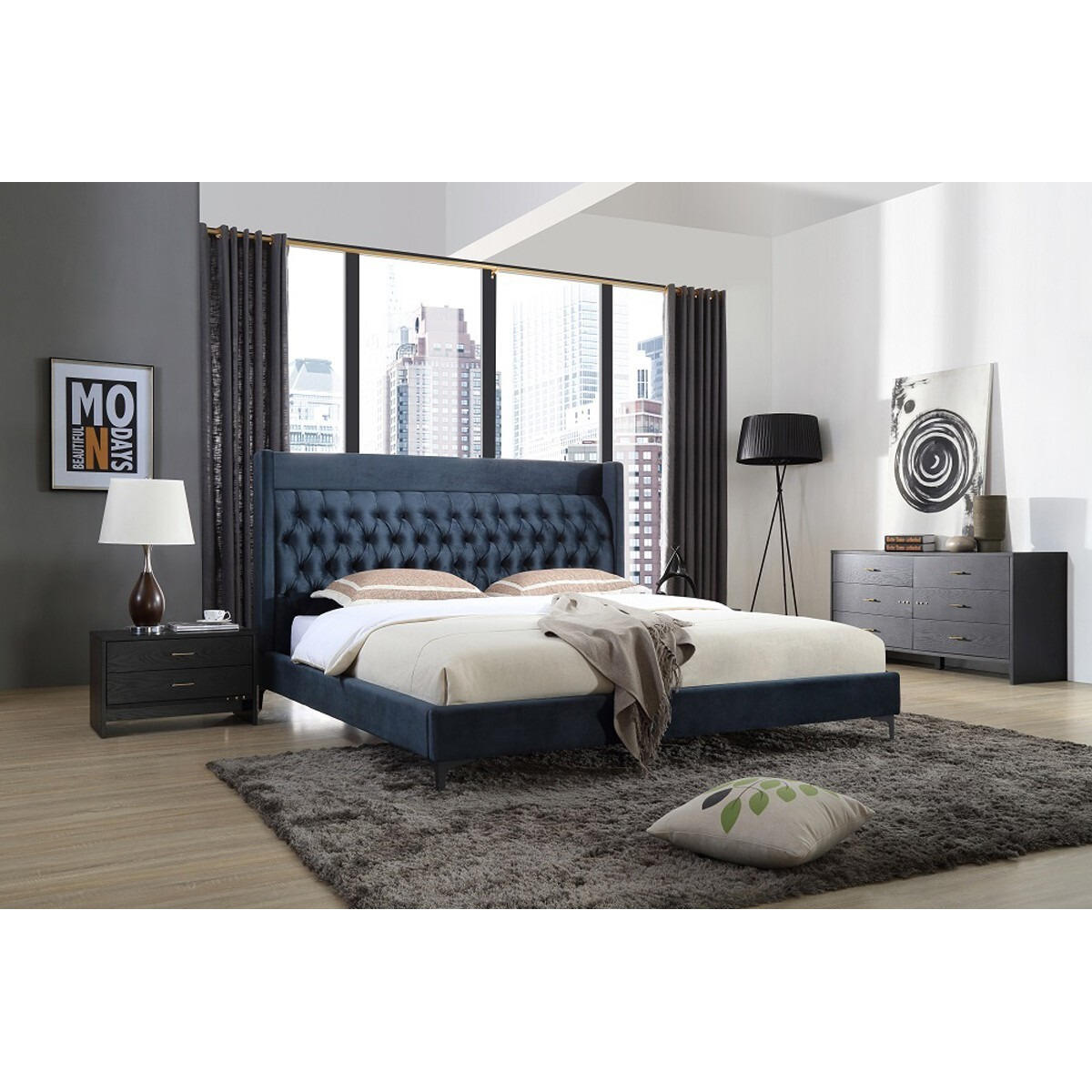 Modern Dark Gray Ash Nightstand With Two Drawers