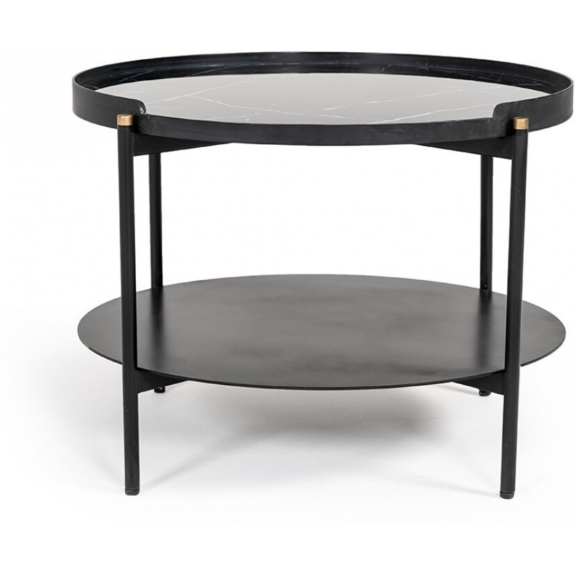 Modern Black Marble Painted Round Metal Coffee Table