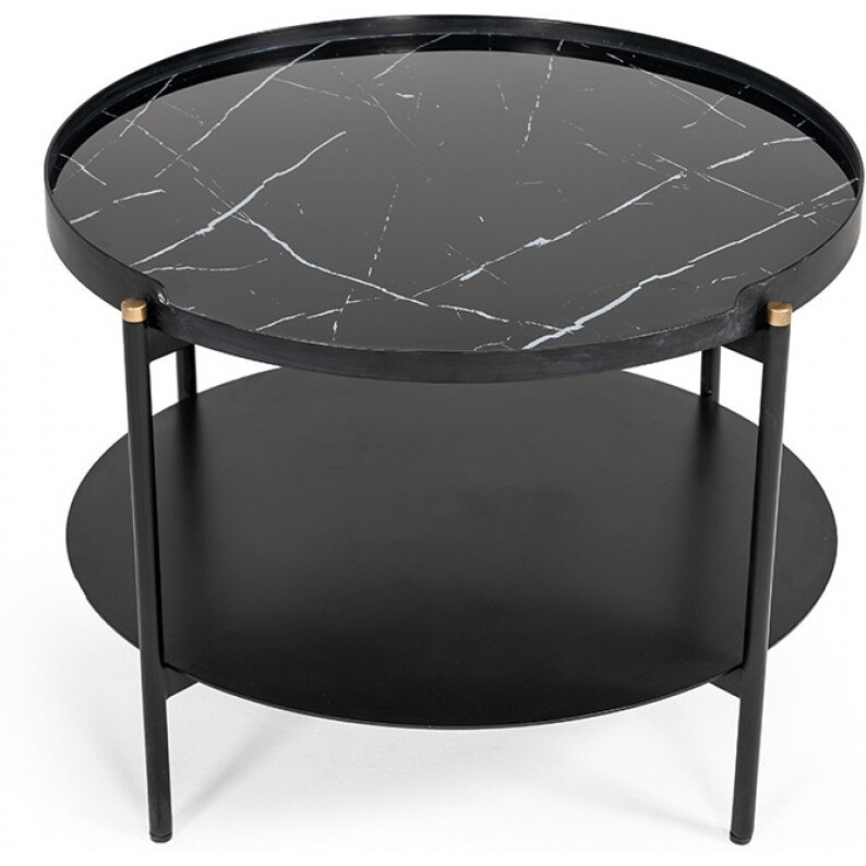 Modern Black Marble Painted Round Metal Coffee Table