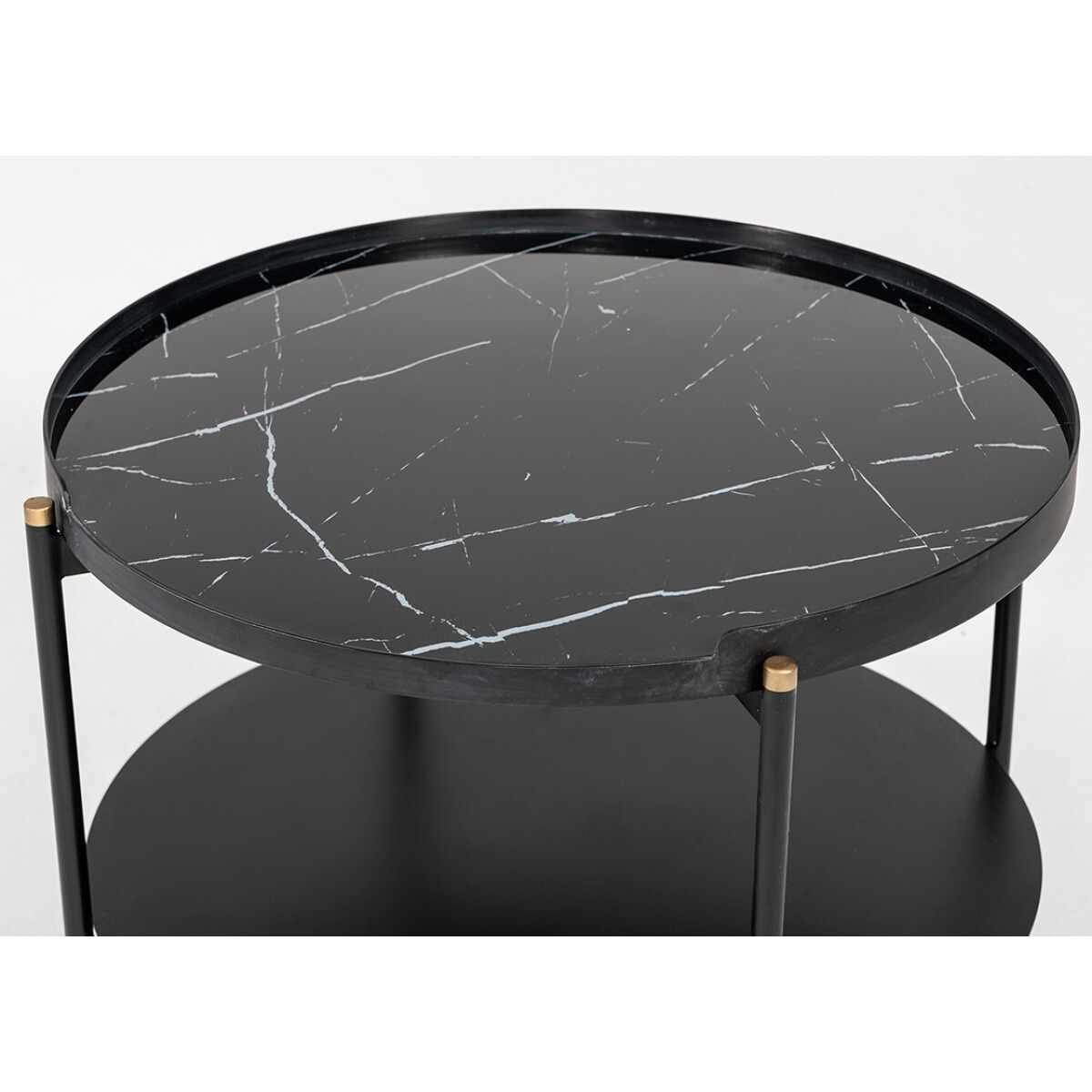 Modern Black Marble Painted Round Metal Coffee Table