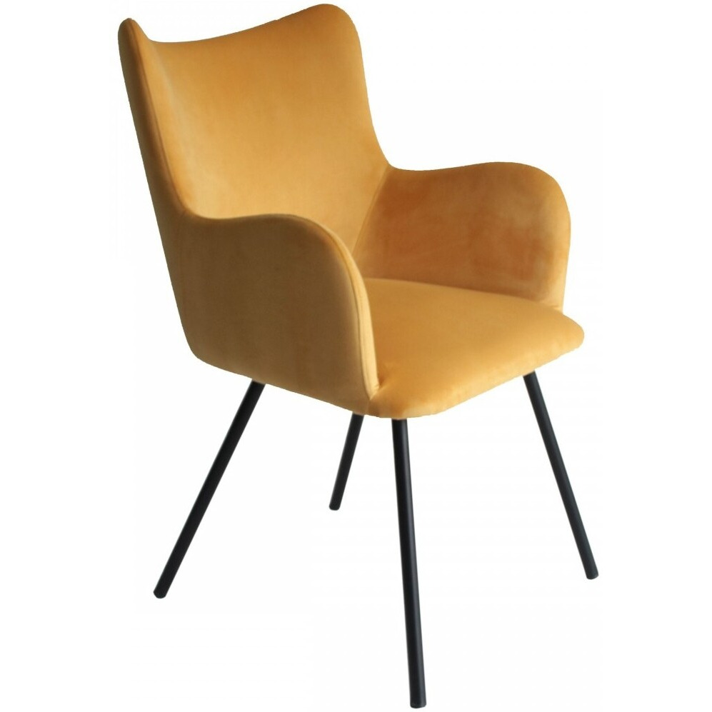 Yellow Curvy Velvet And Black Modern Dining Chair