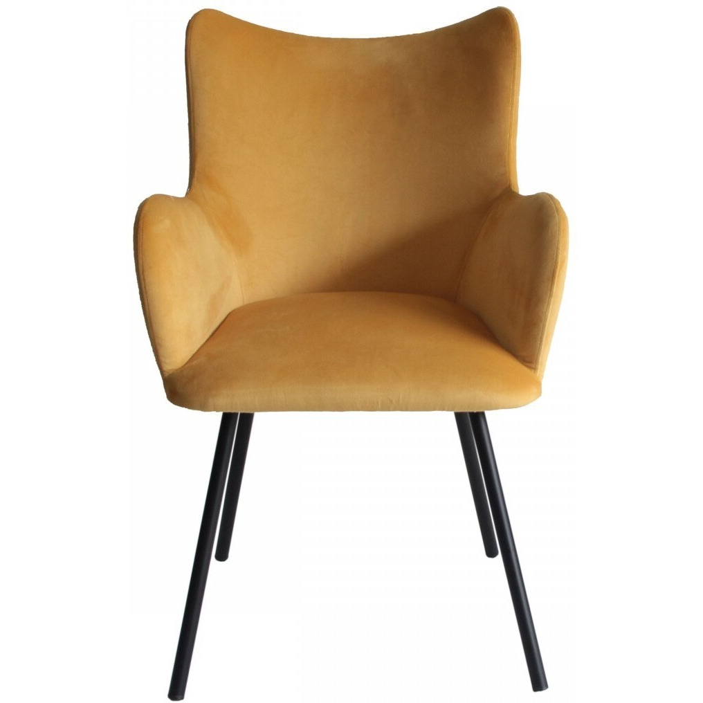 Yellow Curvy Velvet And Black Modern Dining Chair