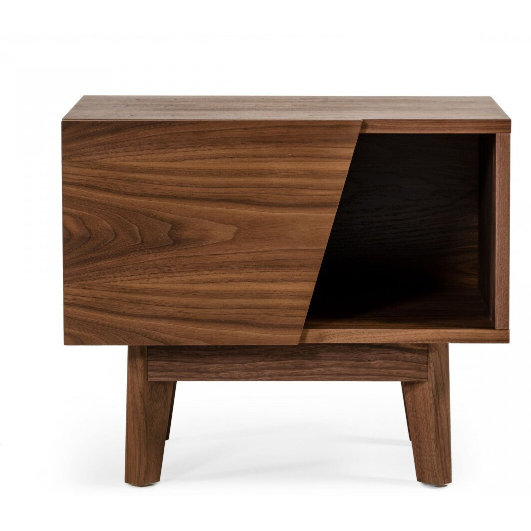 Mid Century Walnut Light Brown Nightstand With One Drawer And One Shelf