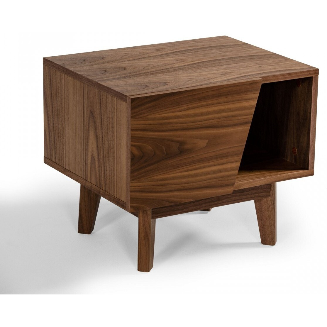 Mid Century Walnut Light Brown Nightstand With One Drawer And One Shelf