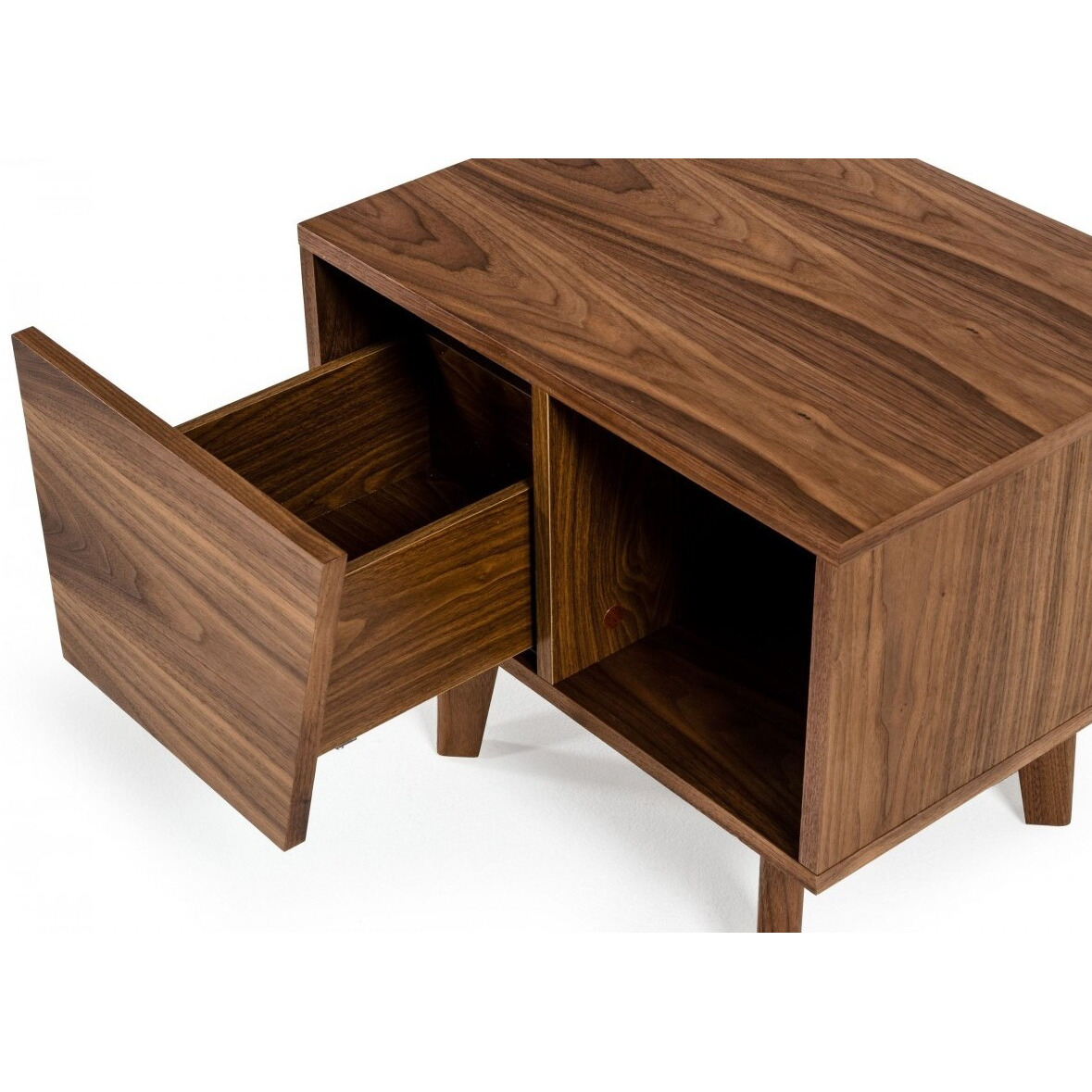 Mid Century Walnut Light Brown Nightstand With One Drawer And One Shelf
