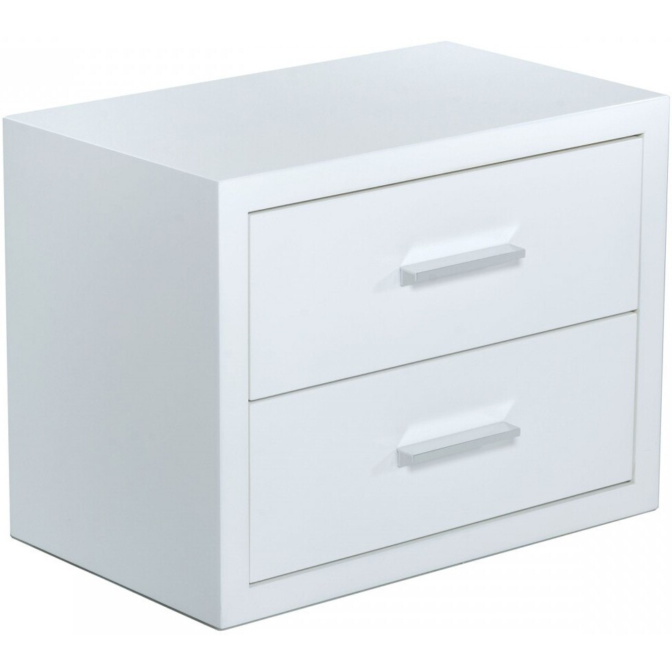 Modern Glossy White Box Nightstand With Two Drawers