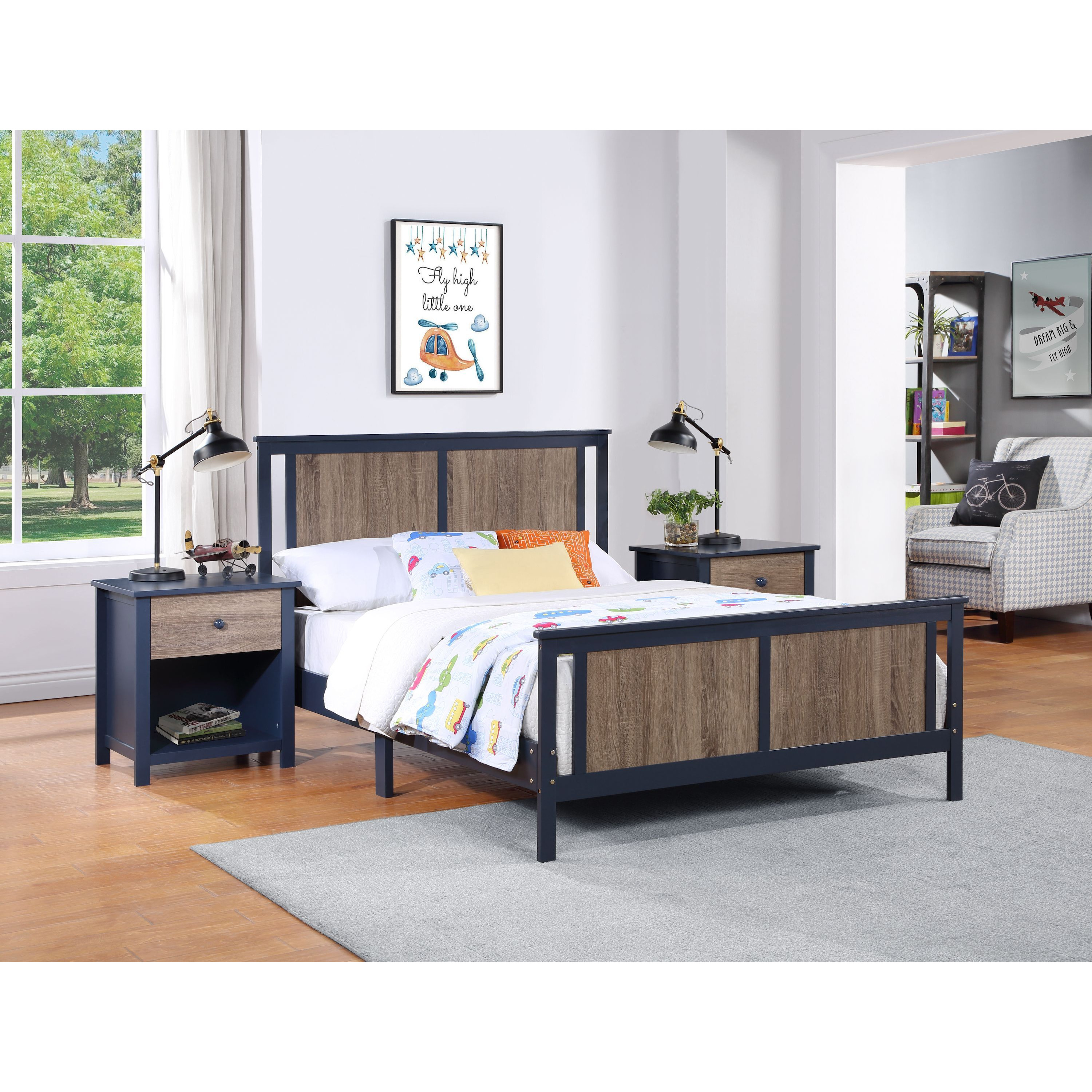 Connelly Full Bed Midnight Bluevintage Walnut(D0102H7Ci9J)