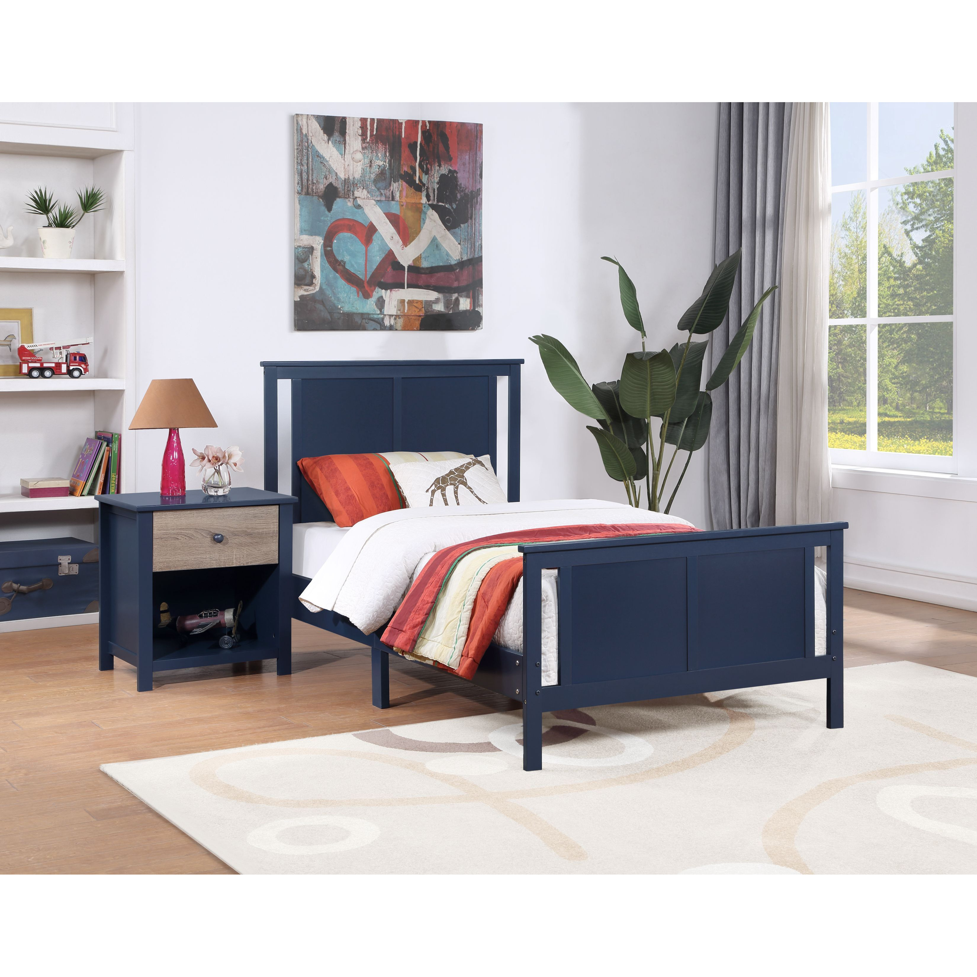 Connelly Twin Bed Midnight Bluevintage Walnut(D0102H7Ciy2)