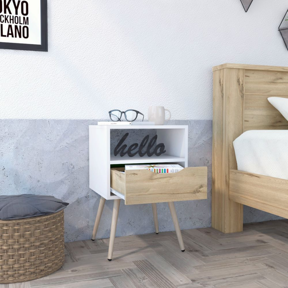 Allie Nightstand  Superior Top  Open Shelf  One Drawer