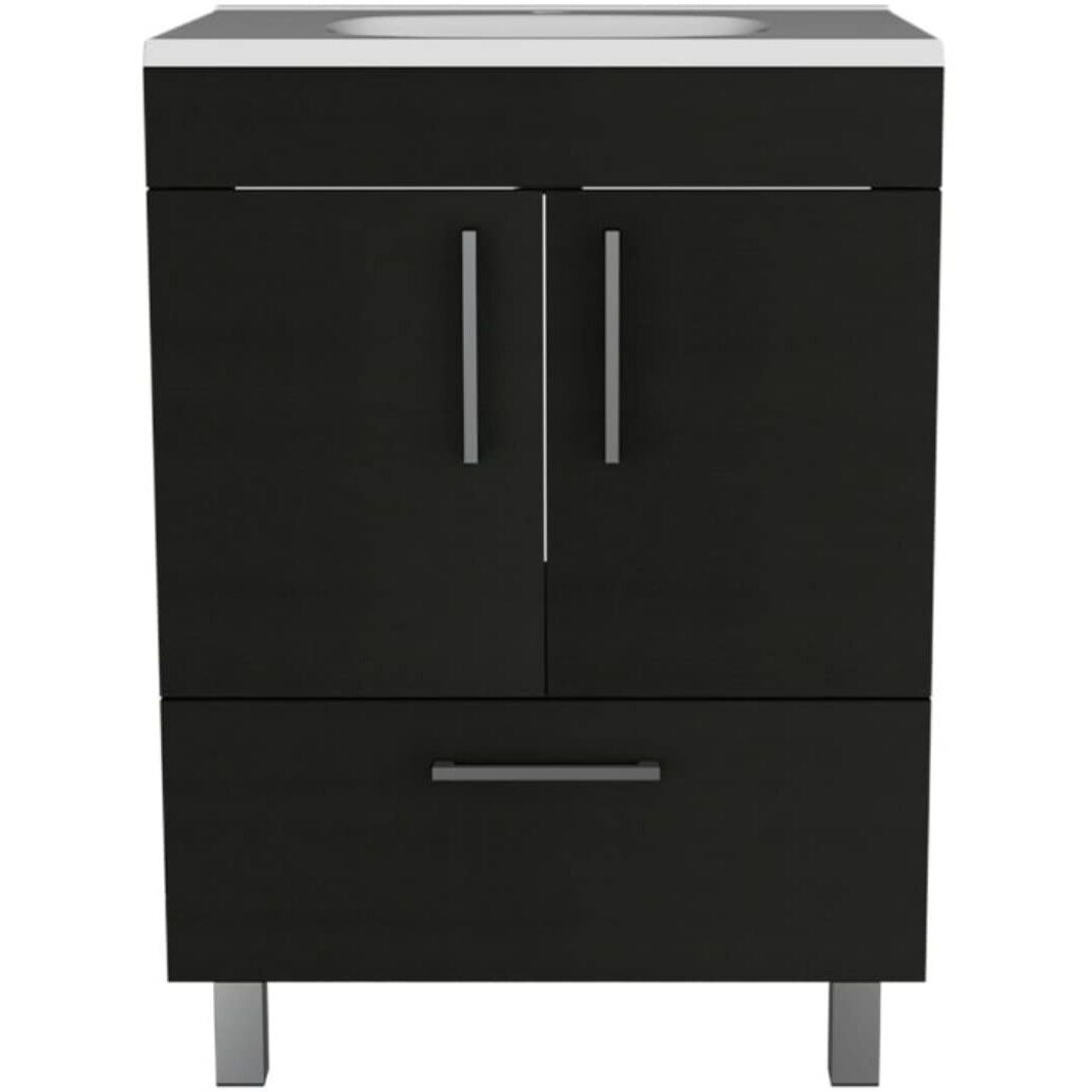 Depot E-Shop Essential Single Bathroom Vanity  One Draw  Two-Door Cabinet  Four Legs-Black  For Bathroom