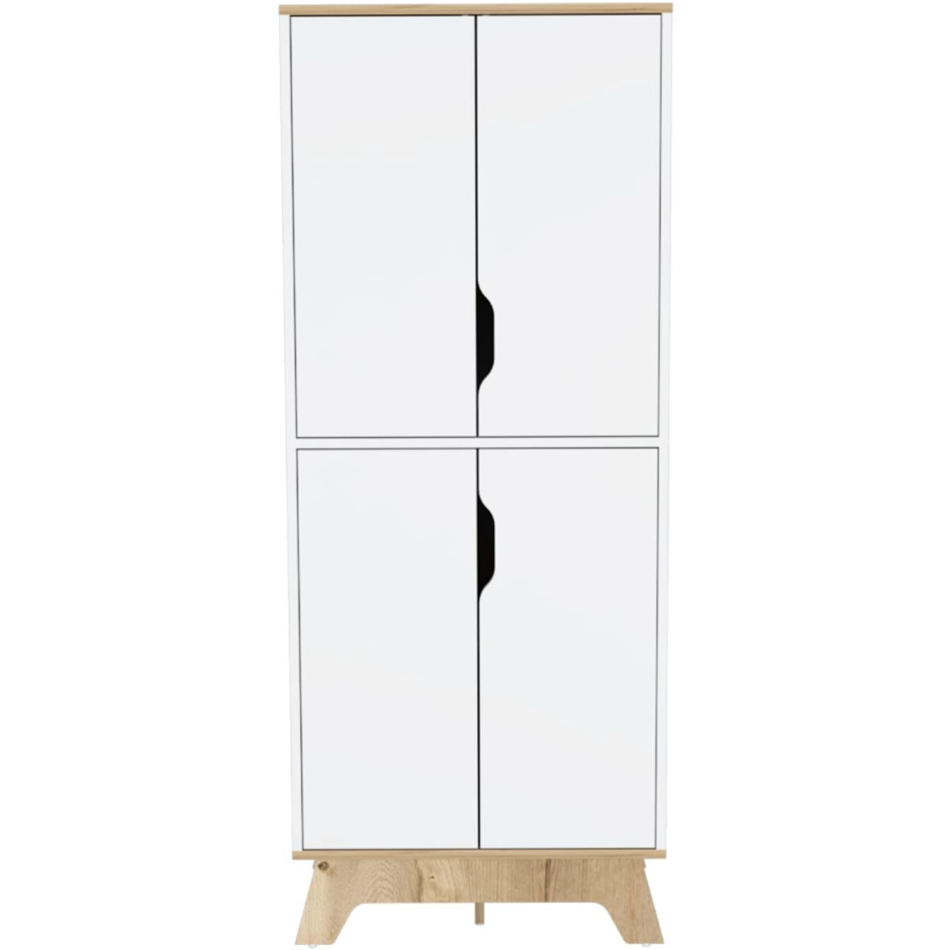 Depot E-Shop Ankara Double Kitchen Pantry  Two-Door Cabinet  Four Legs  Four Shelves  Countertop- Light Oak-White  For Kitchen