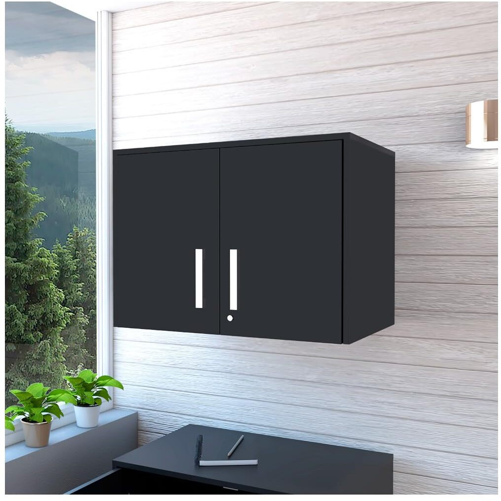 Depot E-Shop Danbury Storage Cabinet-Wall Cabinet  Two-Door Cabinet  Three Internal Shelves- Black  For Office