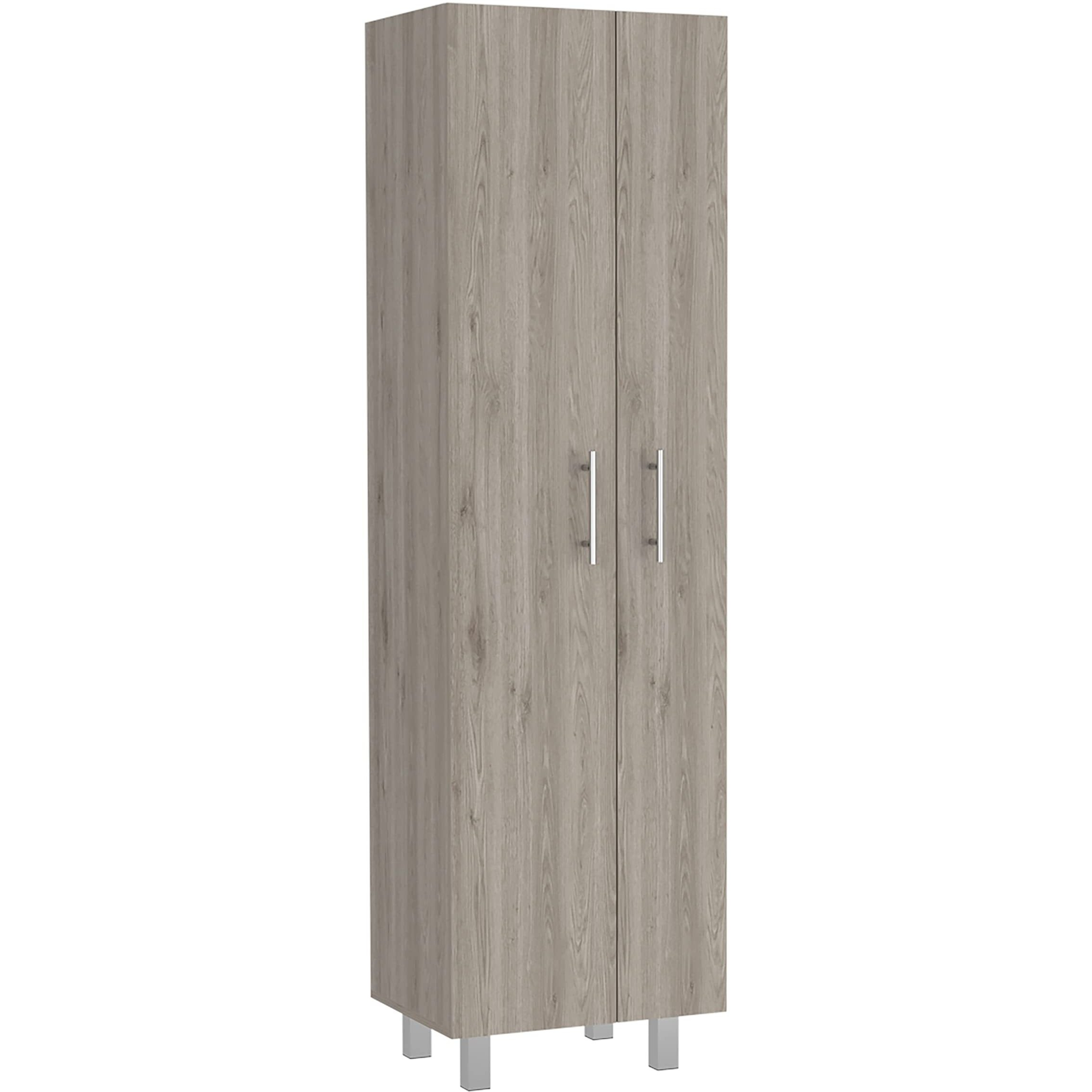 Depot E-Shop Bacoa Cleaning Cabinet  Five Shelves  Two-Door Cabinet  Four Legs- Light Grey/White. For Kitchen Room