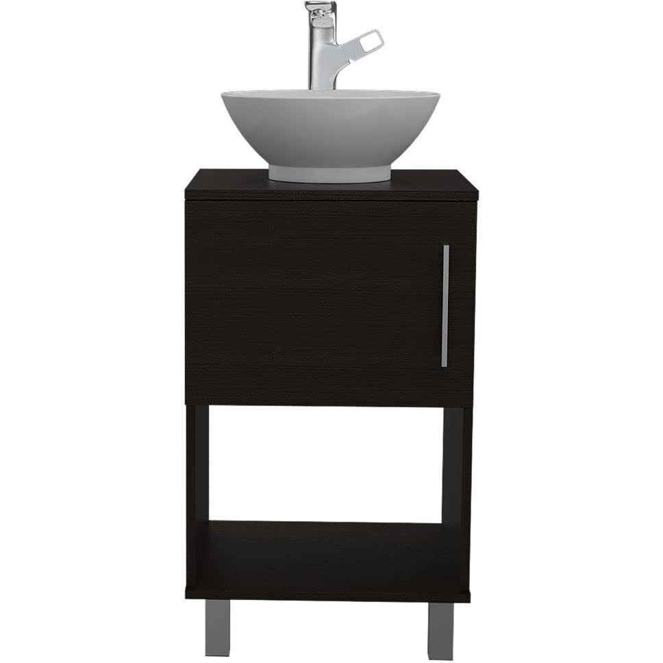 Depot E-Shop Pittsburgh Single Bathroom Vanity  One Open Shelf  One-Door Cabinet  Four Legs-Black  For Bathroom