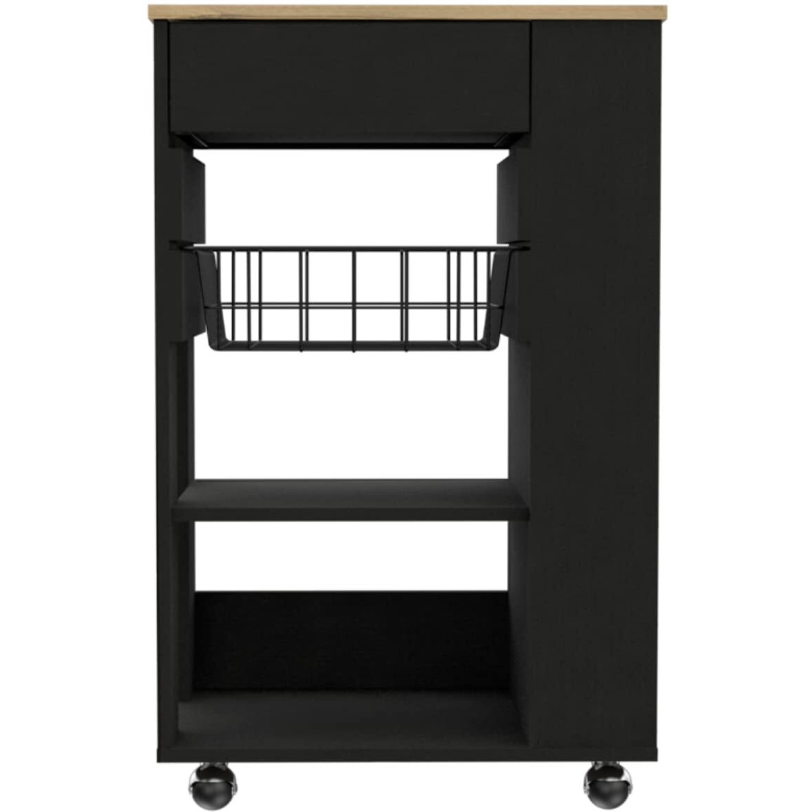 Depot E-Shop Rosemont Kitchen Cart  Two Open Shelves  Rack  Four Caster Wheels  One Drawer-Black-Light Oak  For Kitchen