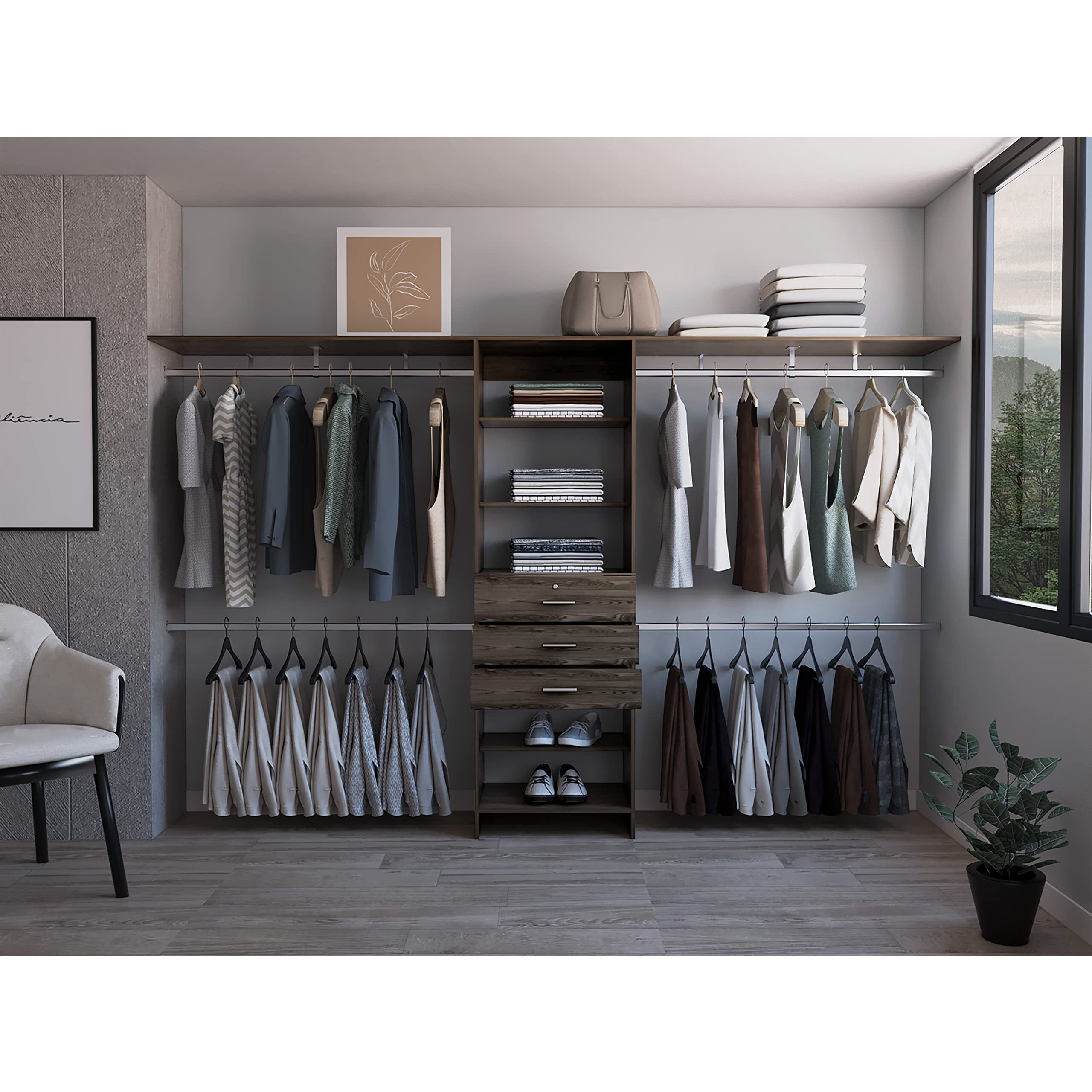 Zamora 69"&quotW - 118"&quotW Closet System Dark Walnut