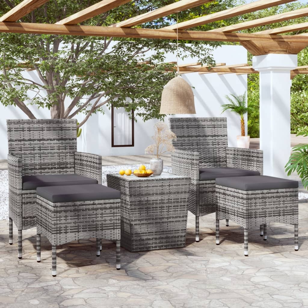Vidaxl 5 Piece Garden Bistro Set Poly Rattan And Tempered Glass Grey