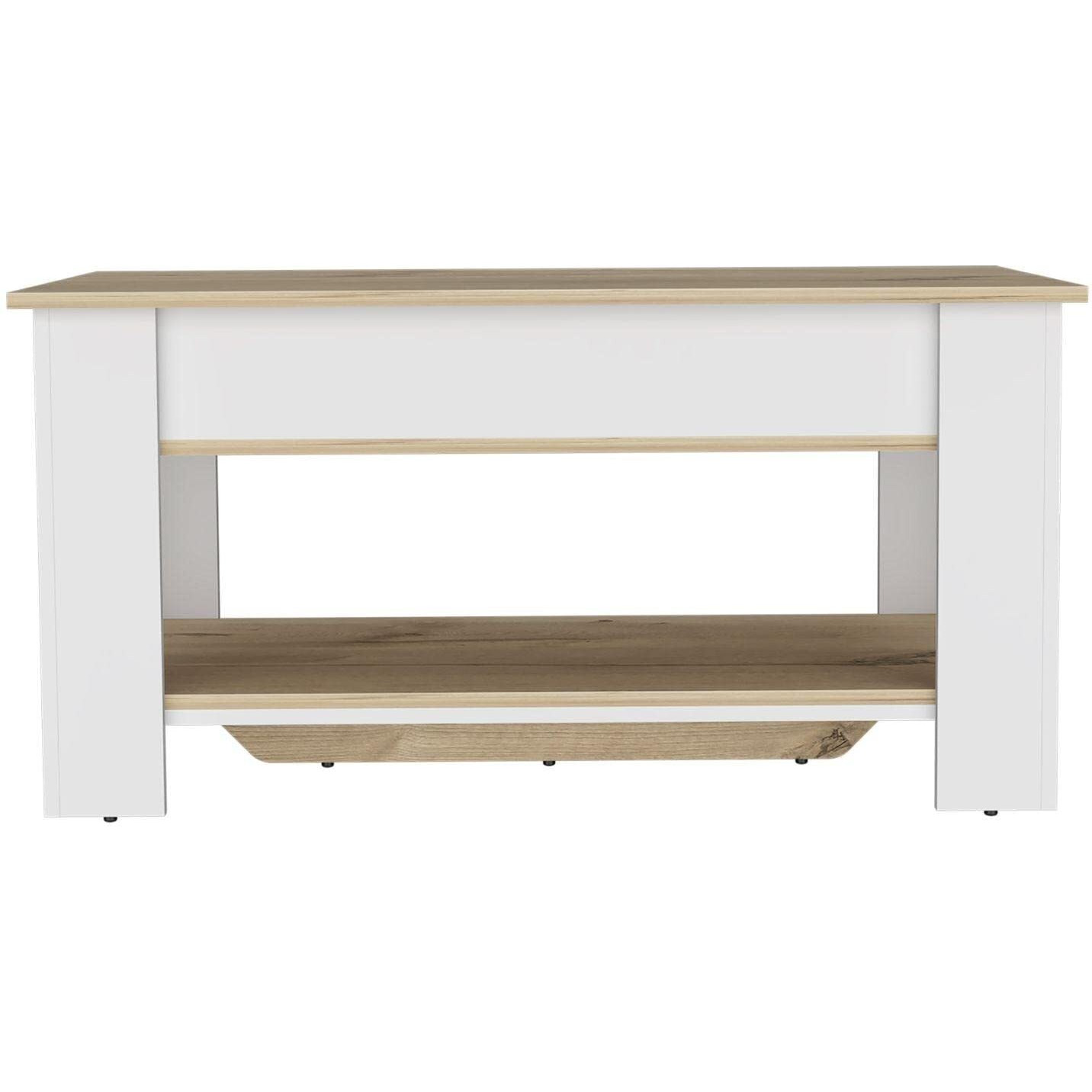 Depot E-Shop Saturn Storage Table  One Flexible Table Shelf  Four Legs  Low Shelf  Internal Storage-Light Oak/White  For Bedroom