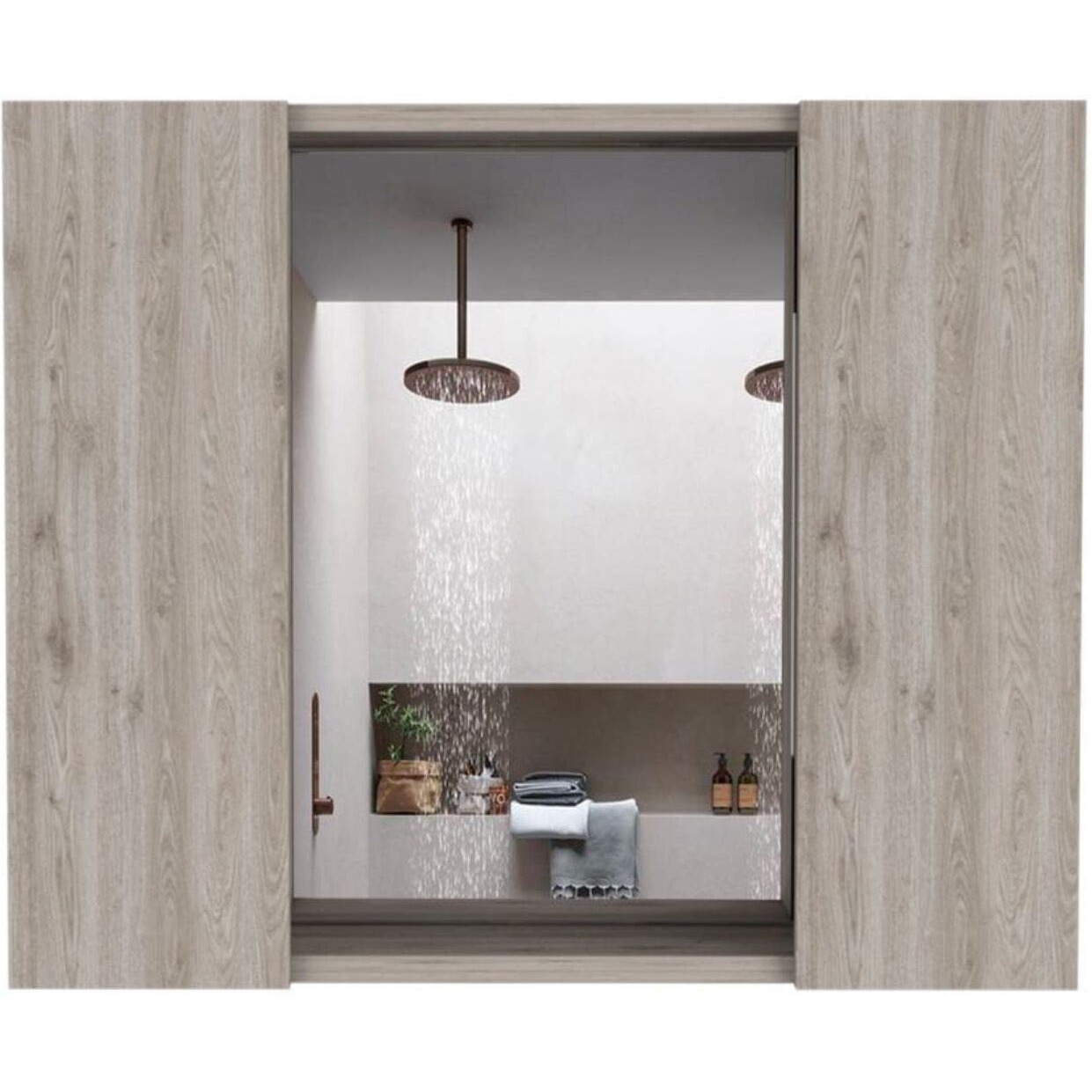 Depot E-Shop Garnet Medicine Cabinet  Mirror  One External Shelf  Two-Door Cabinet-Light Grey  For Bathroom