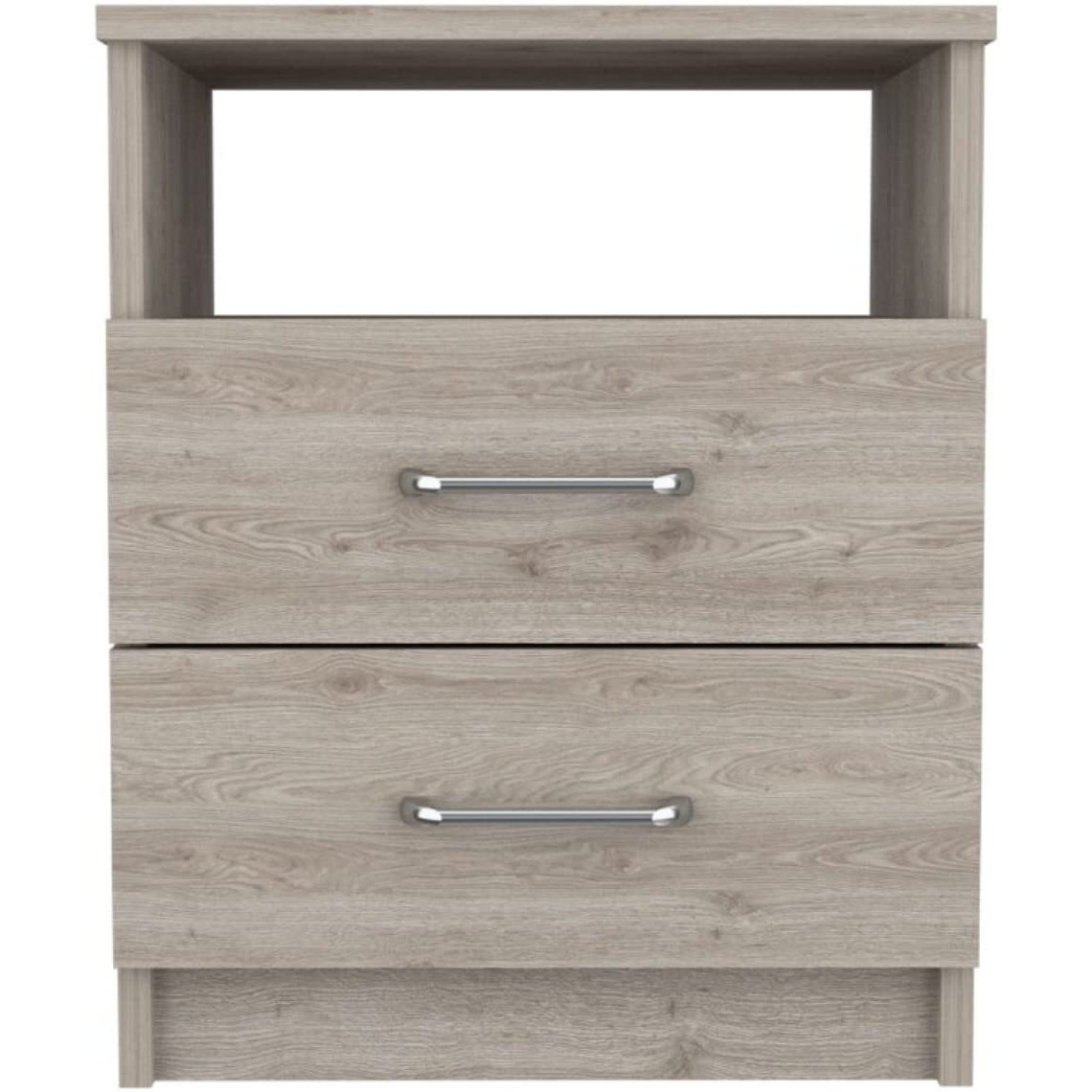 Depot E-Shop Salento Nightstand  Two Drawers  One Shelf  Countertop- Light Grey  For Bedroom