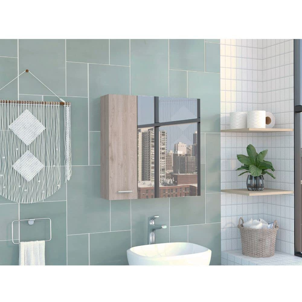 Depot E-Shop Harbor Medicine Cabinet  Mirror Four Internal Shelves  One-Door Cabinet-Light Grey  For Bathroom