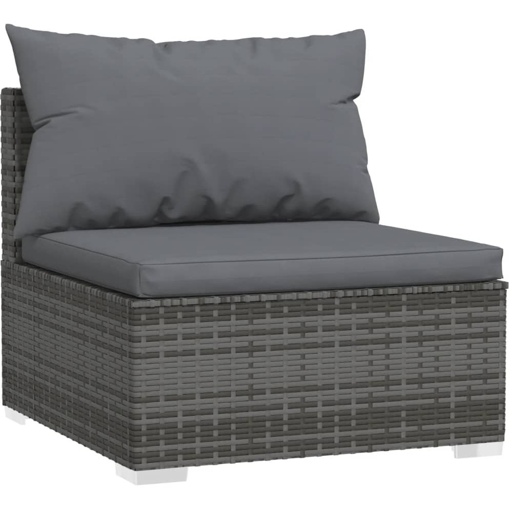 Vidaxl Patio Middle Sofa With Cushions Gray Poly Rattan