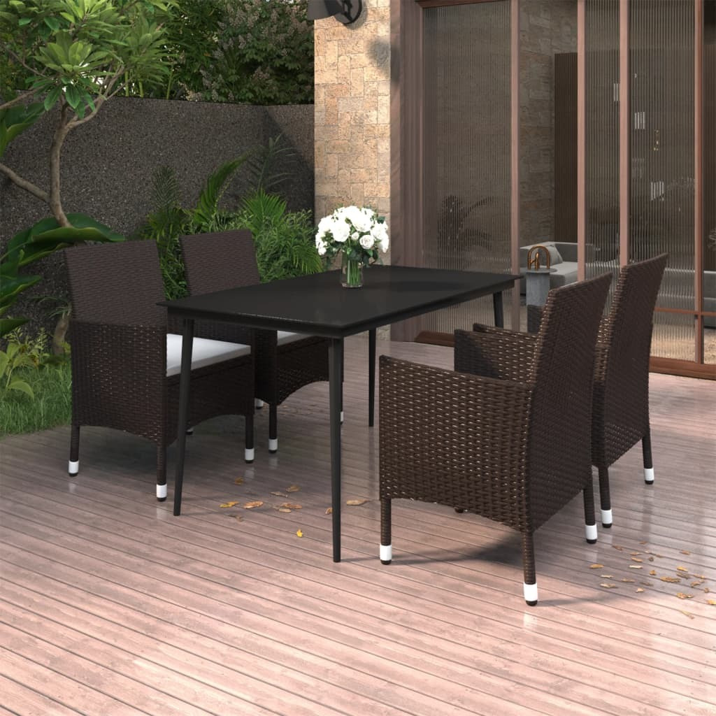 Vidaxl 5 Piece Patio Dining Set With Cushions Poly Rattan And Glass