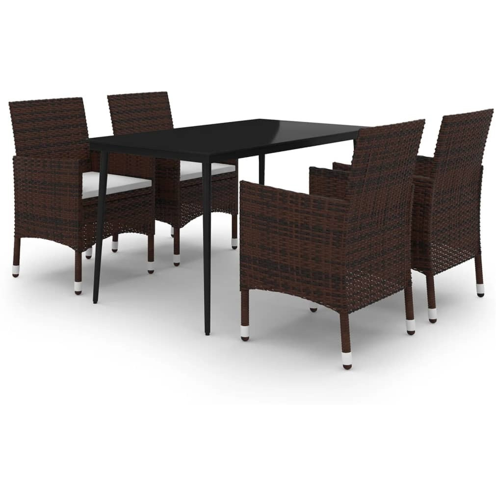 Vidaxl 5 Piece Patio Dining Set With Cushions Poly Rattan And Glass