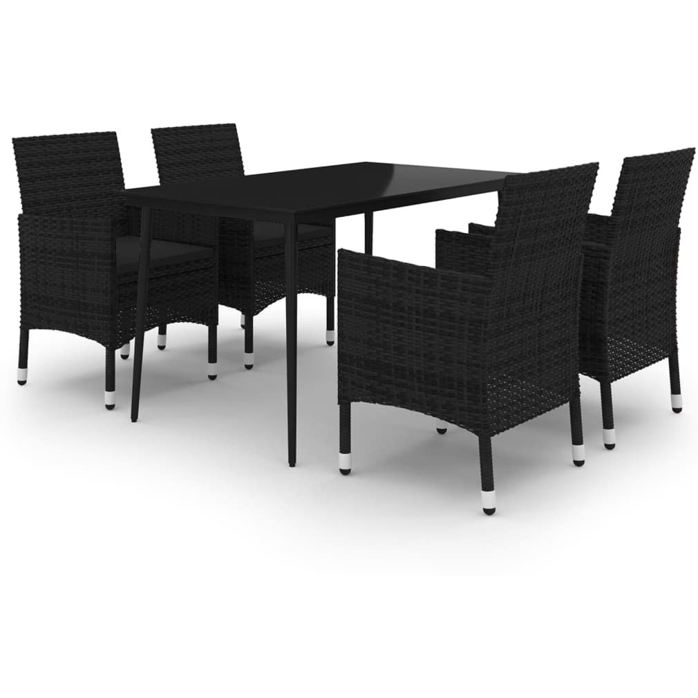 Vidaxl 5 Piece Patio Dining Set With Cushions Poly Rattan And Glass