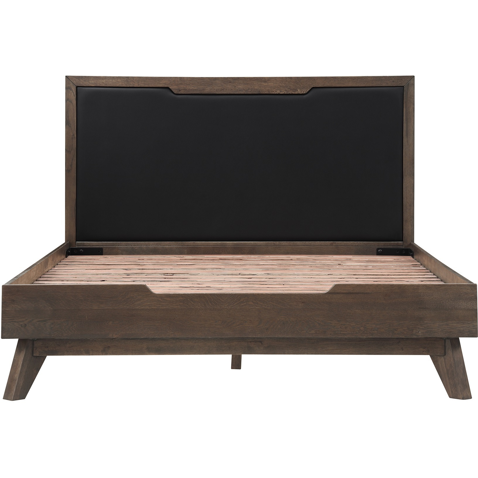 Astoria Queen Platform Bed Frame In Oak With Black Faux Leather