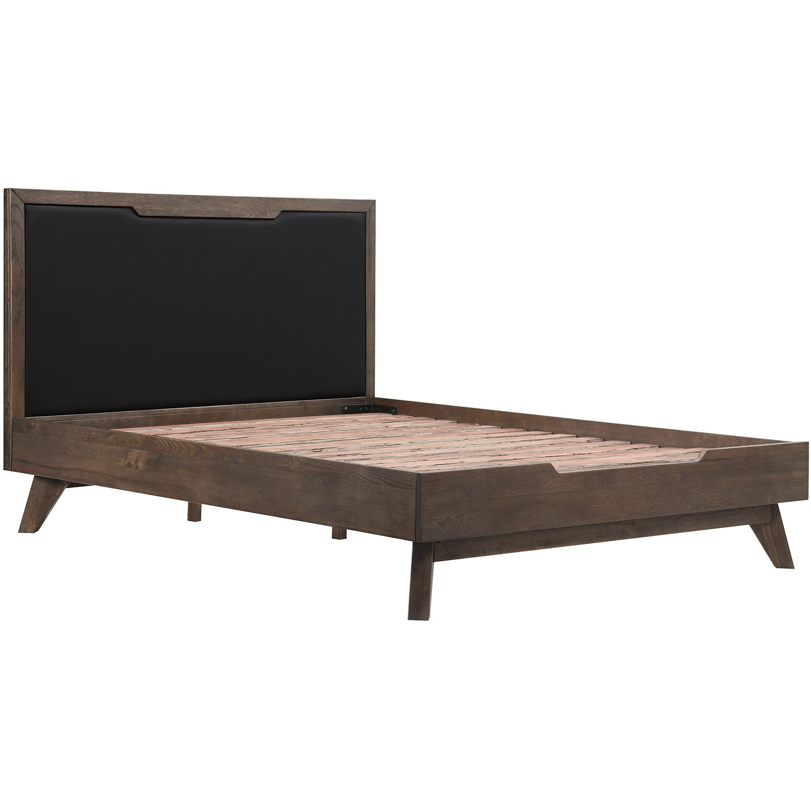 Astoria Queen Platform Bed Frame In Oak With Black Faux Leather