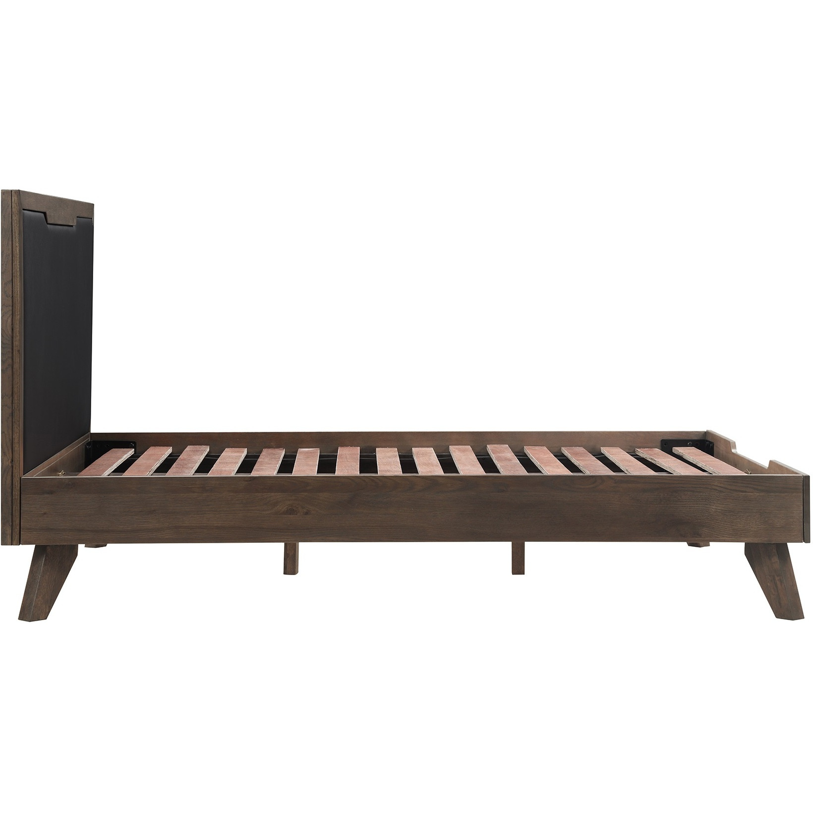 Astoria Queen Platform Bed Frame In Oak With Black Faux Leather